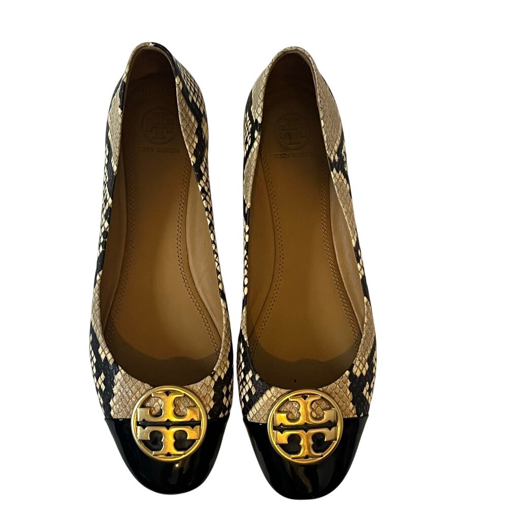 Tory Burch Chelsea Snake Printed Leather Cap Toe Ballet Flats Size 9.5